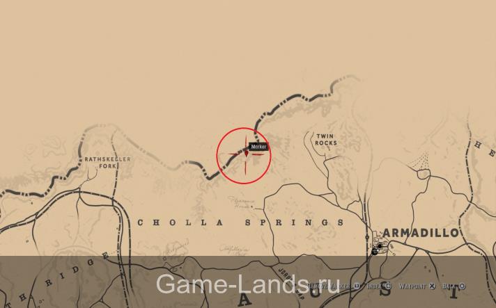 карта с расположением сундука с золотым револьвером.